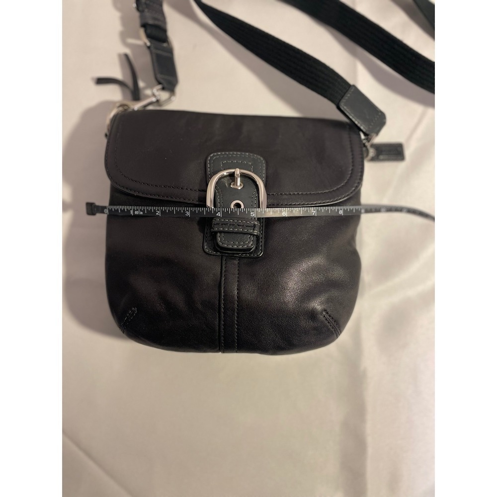 Coach Black Leather Flap Crossbody Bag Silver Buckle Adjustable Web Strap Small - Picture 5 of 12